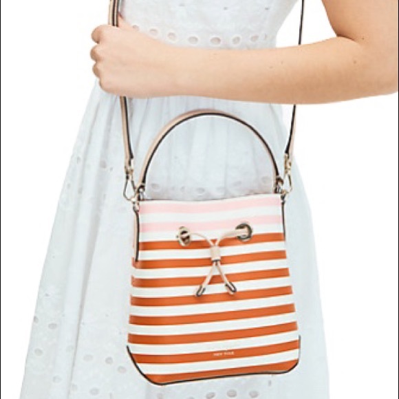 Kate Spade NWOT Pink/Red Striped Bucket Bag - Picture 4 of 6